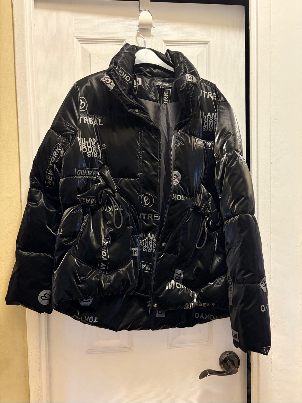 Charlie B liquid Black Graphic-Print Puffer Coat